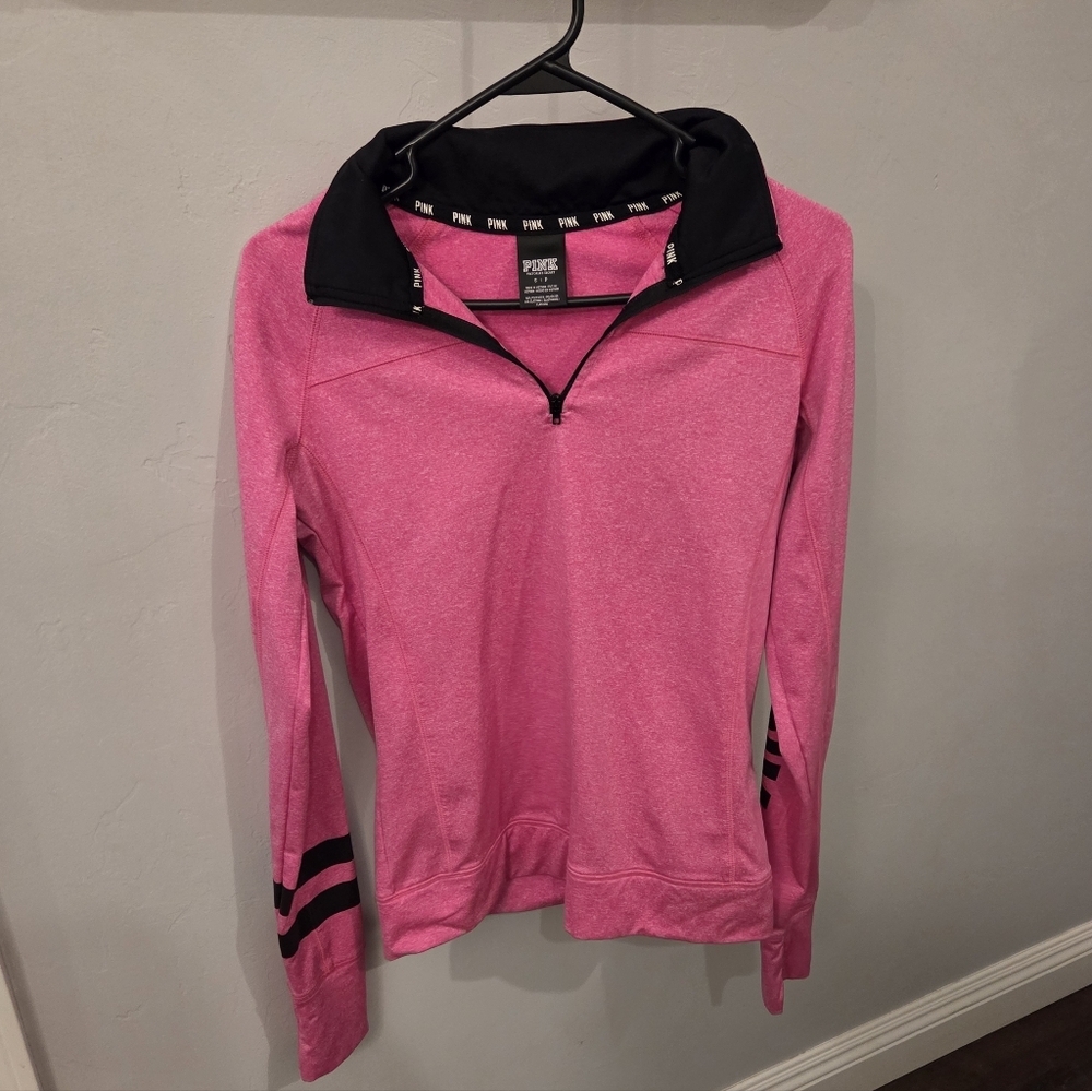 Victoria's Secret Pink and Black Quarter-Zip Sweatshirt